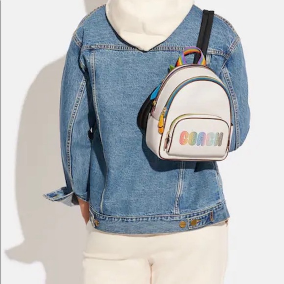 🍀🌈 NEW🌈Coach Mini Court Backpack With Rainbow "COACH"/shoulder bag/backpacks - Picture 8 of 10